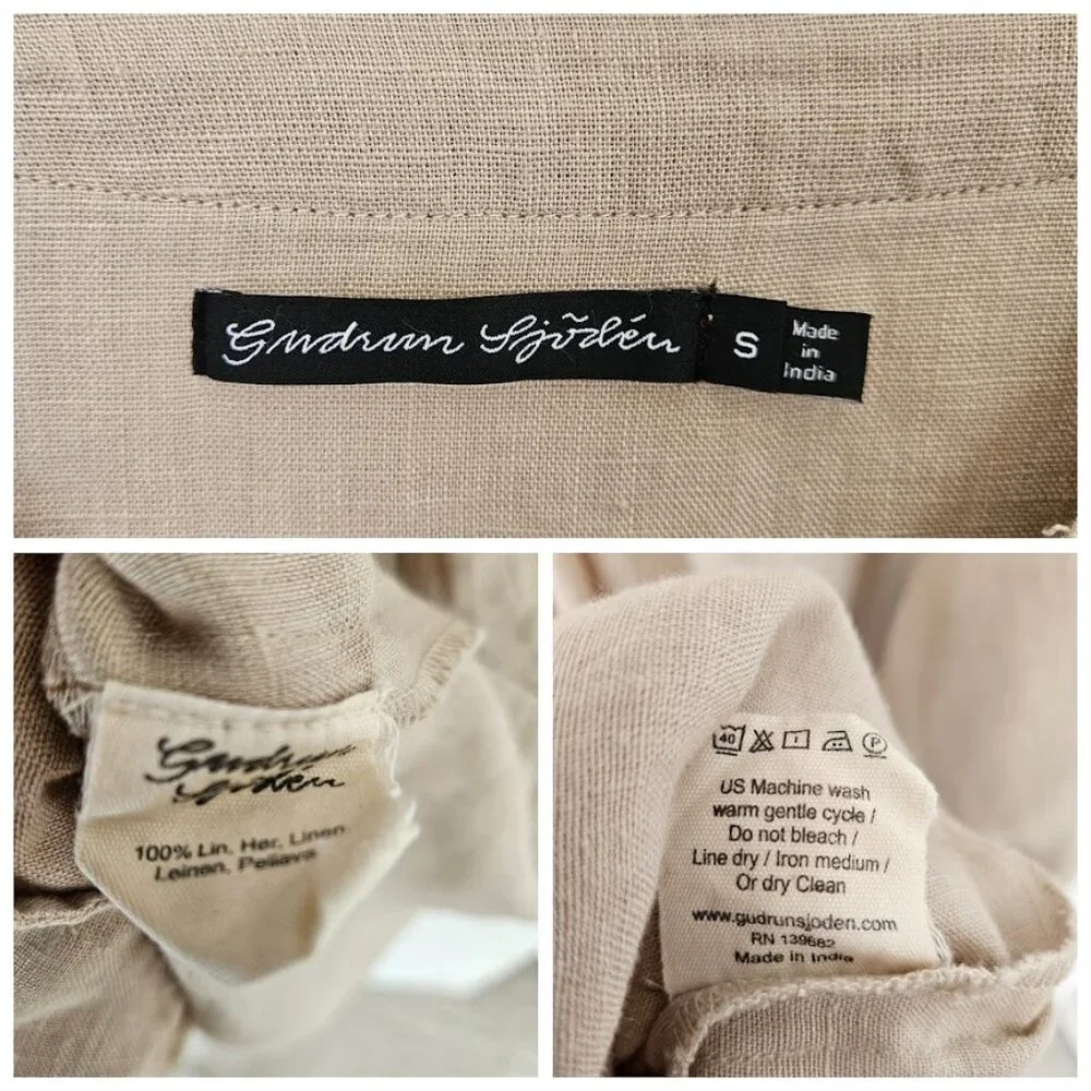 Gudrun Sjoden 100% Linen Dress Embroidered Neutral Tan Cream S - Picture 8 of 10